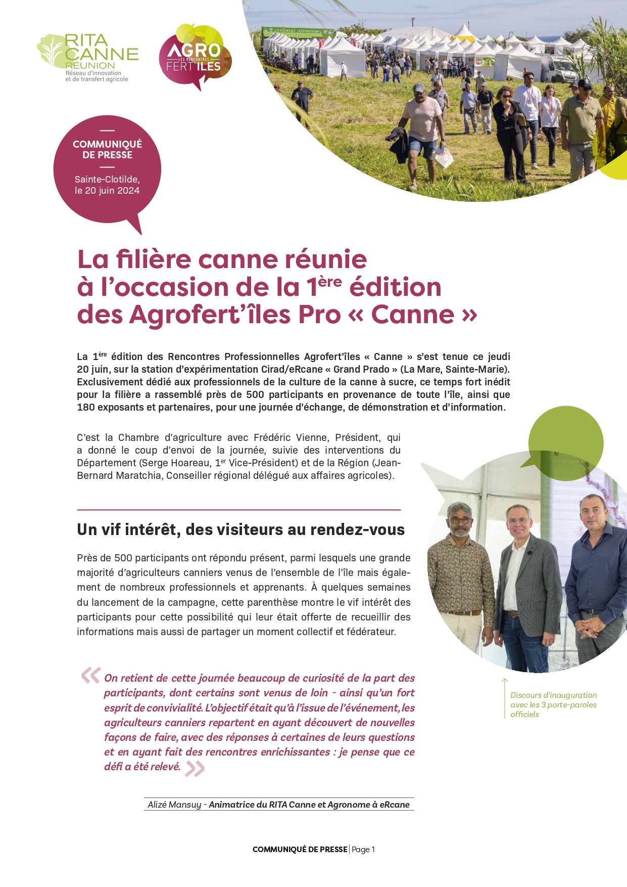 [ Bilan ] La filière canne réunie à l’occasion de la 1ère édition des Agrofert’îles Pro   » Canne « 