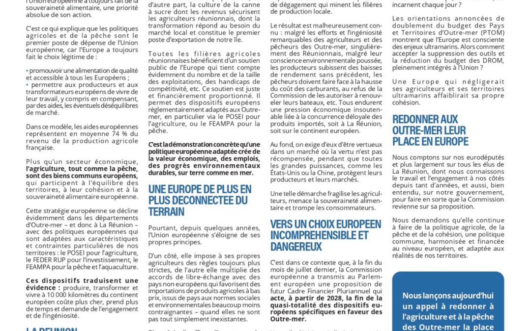 L’Europe ne peut pas se désintéresser de ceux qui produisent à La Réunion !