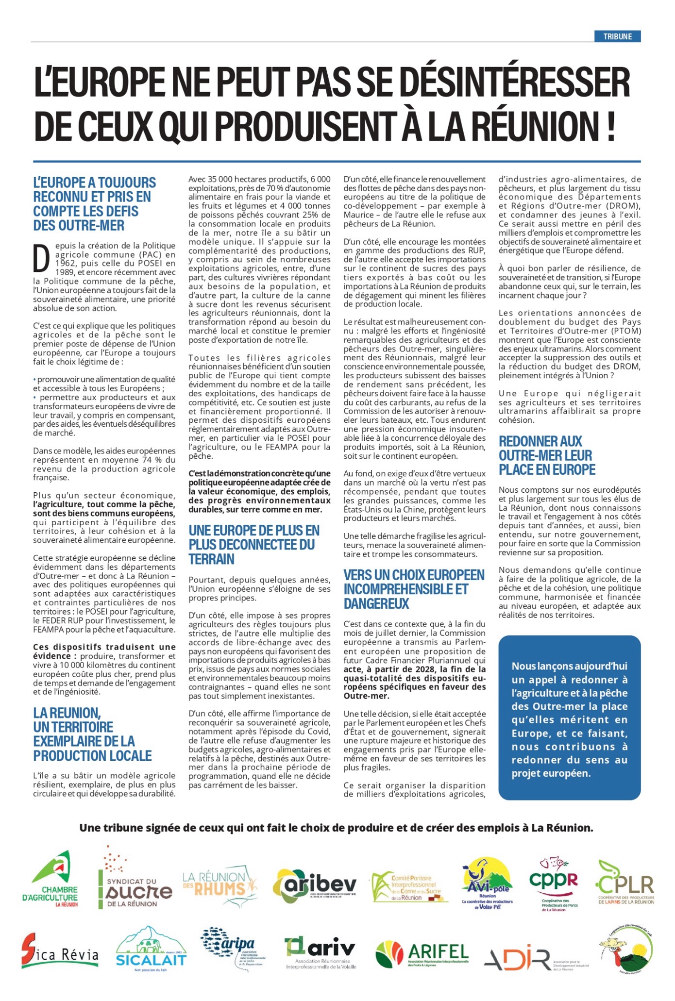 L’Europe ne peut pas se désintéresser de ceux qui produisent à La Réunion !